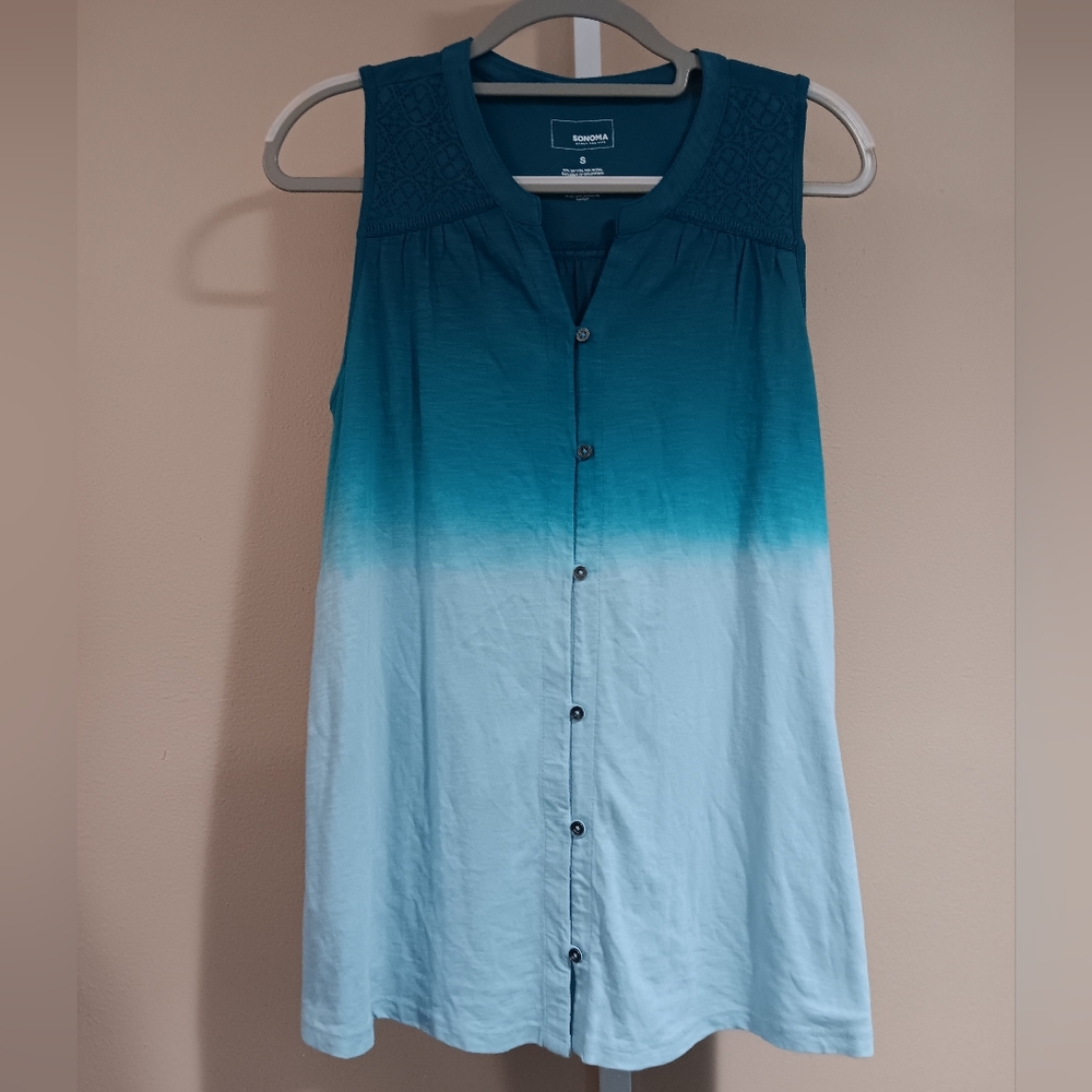 Sonoma Women's (Size S) Blue Ombre Sleeveless Button Top (NWT) - Picture 1 of 7